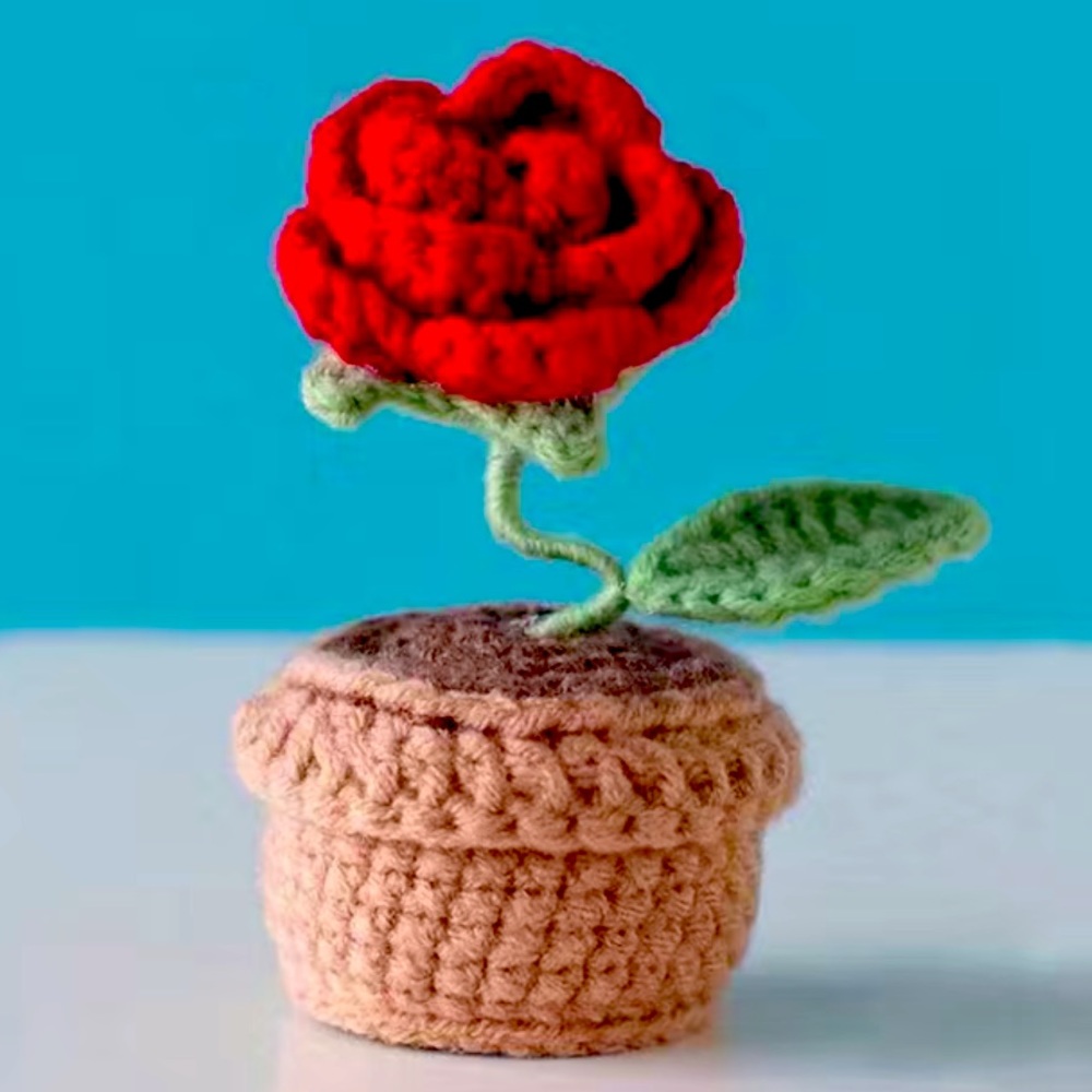 Handmade crochet Rose flower in a pot